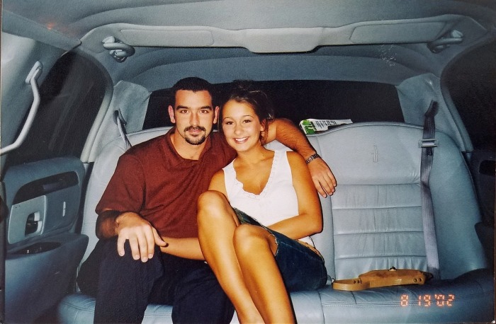 Megan Frey taking a limo ride in Las Vegas, Nevada, with her then youth pastor, Wes Feltner, in 2002.