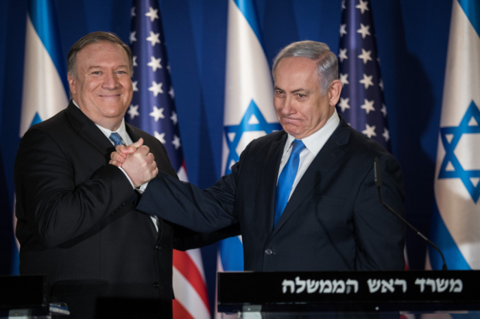 Israeli Prime Minister Benjamin Netanyahu and U.S. Secretary of State Mike Pompeo deliver joint statements in Jerusalem on March 20, 2019. Photo by 