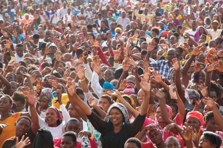Worshipers attend an evangelistic crusade rally Dodoma, Tanzania in December 2018.