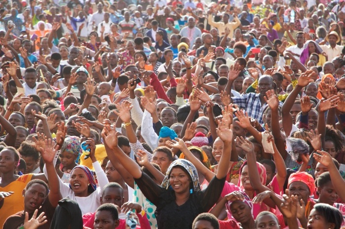 Worshipers attend an evangelistic crusade rally Dodoma, Tanzania in December 2018. 