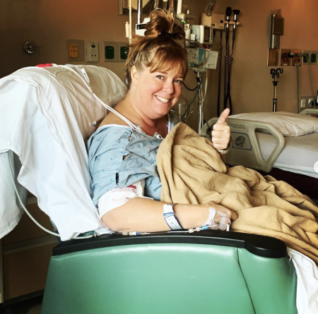 Aimee Powell in the hospital after she suffers a brain aneurysm, Dec 3 , 2019.