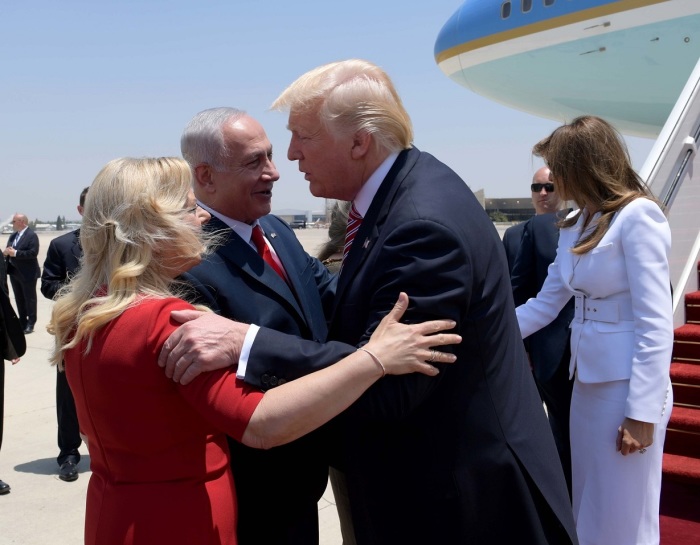 Prime Minister of Israel Benjamin Netanyahu and his wife Sara with President Donald and Melania Trump at the Ben Gurion airport in Israel.