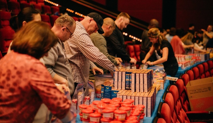 The Paramus, New Jersey campus of The Life Christian Church and the nonprofit Center for Food Action packed 1,056 food kits for needy children. The event happened at the AMC Theaters at the Garden State Plaza, where the campus meets for worship, on Sunday, Dec. 8, 2019. 