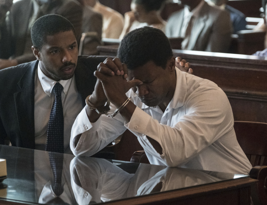 Jamie Foxx and Michael B. Jordan in "Just Mercy"