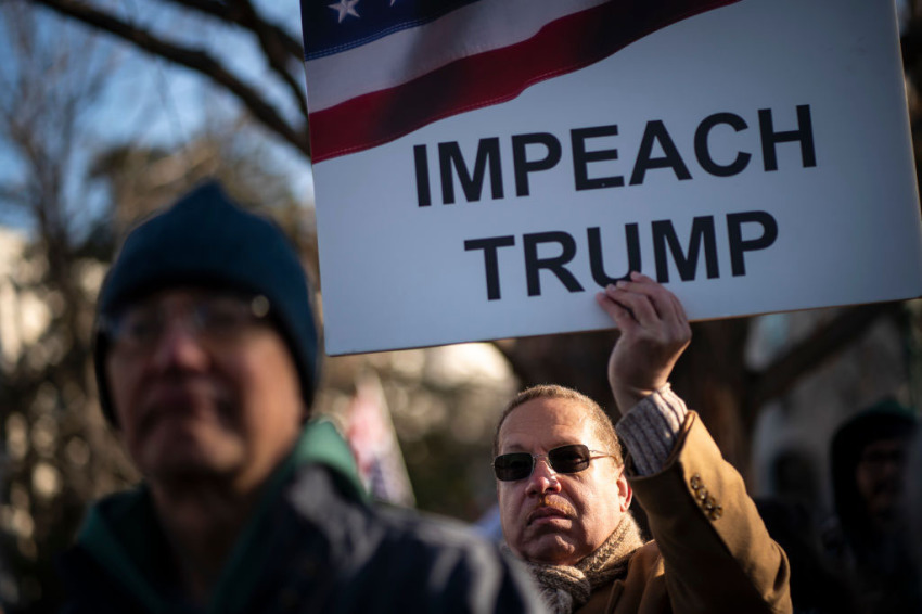 Protesters supporting the impeachment of U.S. President Donald Trump gather outside the U.S. Capitol December 18, 2019, in Washington, D.C.