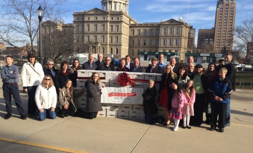 The pro-life group Right to Life of Michigan delivers approximately 380,000 petitions calling for the ban of dismemberment abortion on Dec. 23, 2019, gathered through their petition drive known as "Michigan Values Life."