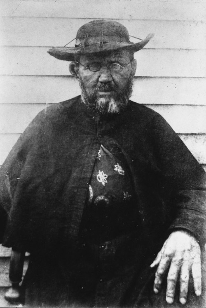 A photograph of Father Damien (1840-1889), a Catholic priest and missionary known for his ministry among lepers in Hawaii. 