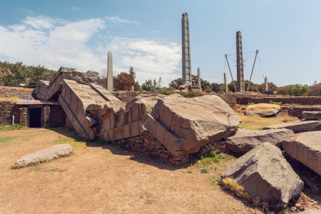 Ancient obelisks in city Aksum, Ethiopia. UNESCO World Heritage site.