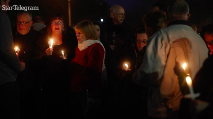 On Monday night, worshipers gathered to honor Anton “Tony” Wallace, 64, and Richard White, 67, who were killed Sunday when Keith Thomas Kinnunen opened fire in the White Settlement church.