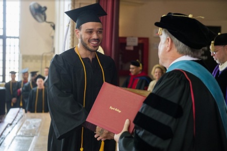 A student participates in the 2019 Nyack College commencement ceremony at the Fishkill Correctional Facility in Fishkill, New York.