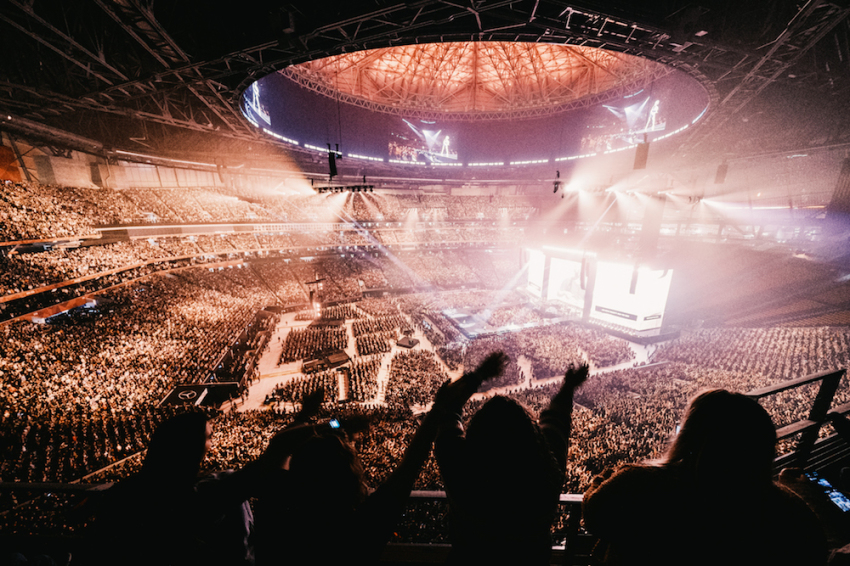 Thousands of young adults attend Passion 2020 at the Mercedes-Benz Stadium in Atlanta, Georgia, on Jan. 1, 2020.