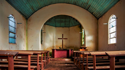 Rio Grande do Sul, Brasil. Abandoned Lutheran chapel in the rural town of Forquetinha. 