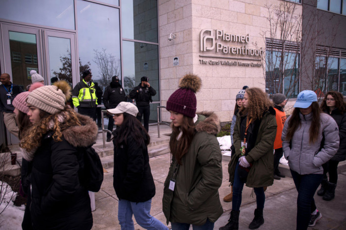 Demonstrators gather during a protest vigil sponsored by The Christian Defense Coalition and Priests for Life outside of the Planned Parenthood of Metropolitan Washington, D.C., Carol Whitehill Moses Center on January 17, 2019, in Washington, D.C. 