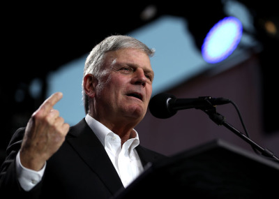 Rev. Franklin Graham speaks during his 'Decision America' California tour at the Stanislaus County Fairgrounds on May 29, 2018, in Turlock, California.