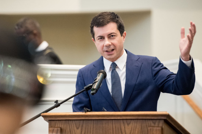 Democratic presidential candidate, South Bend, Indiana Mayor Pete Buttigieg talks to parishioners during Sunday service at the Kenneth Moore Transformation Center October 27, 2019, in Rock Hill, South Carolina. 