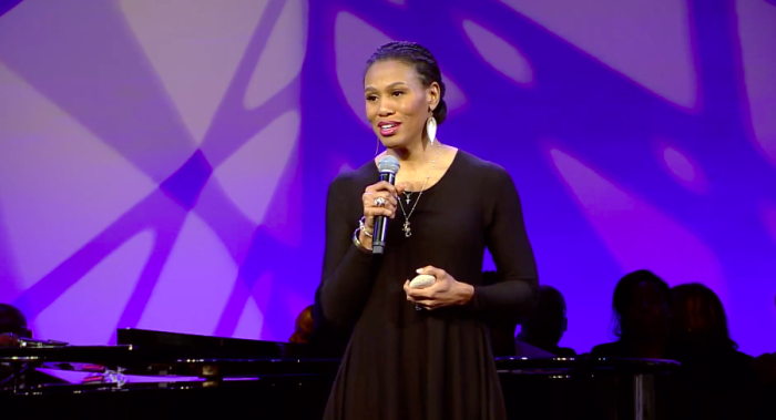 Priscilla Shirer speaks at the funeral service for her mother, Lois Evans, on January 6, 2020.