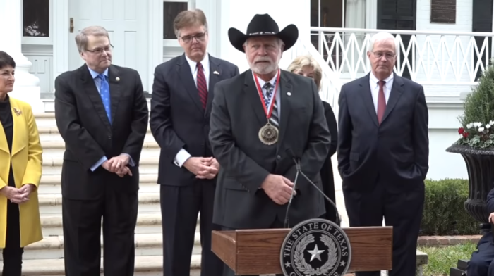 Jack Wilson speaks after receiving the first every Texas Governor’s Medal of Courage.