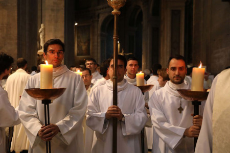 The annual Chrism Mass held at Saint-Sulpice church on April 17, 2019, in Paris, France.