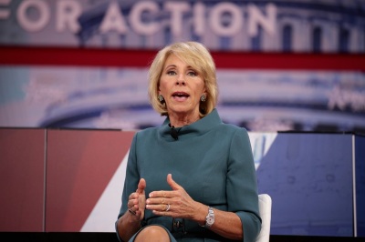 U.S. Secretary of Education Betsy DeVos speaking at the 2018 Conservative Political Action Conference (CPAC) in National Harbor, Md.