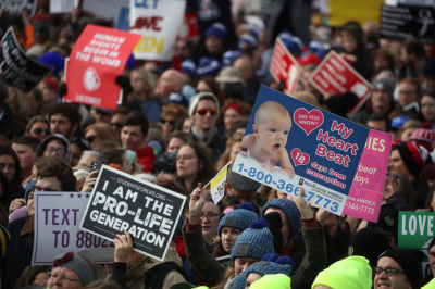 People gather for the 47th March For Life rally on the National Mall where U.S. President Donald Trump addressed the crowd, January 24, 2020, in Washington, D.C. The Right to Life Campaign held its annual March For Life rally and march to the U.S. Supreme Court protesting the high court's 1973 Roe v. Wade decision making abortion legal nationwide. 