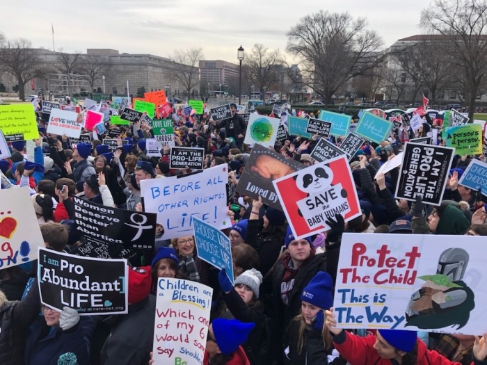 People participate in the March for Life rally in Washington, D.C., Jan. 24, 2020.
