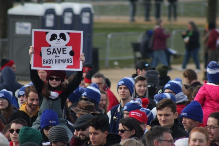 A girl holds up a pro-life placard during the 2020 March for Life in Washington, D.C. on Jan. 24, 2020. 