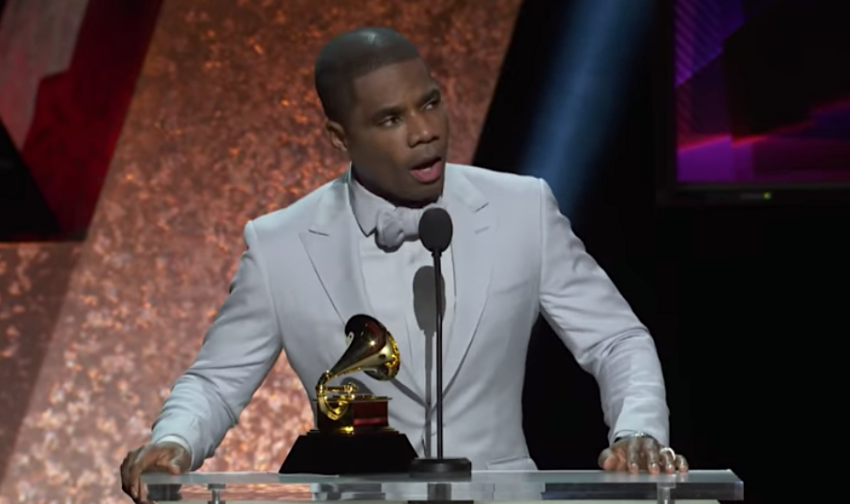 Gospel singer Kirk Franklin gives an acceptance speech at the 2020 Grammy Awards show, Jan. 27, 2020.