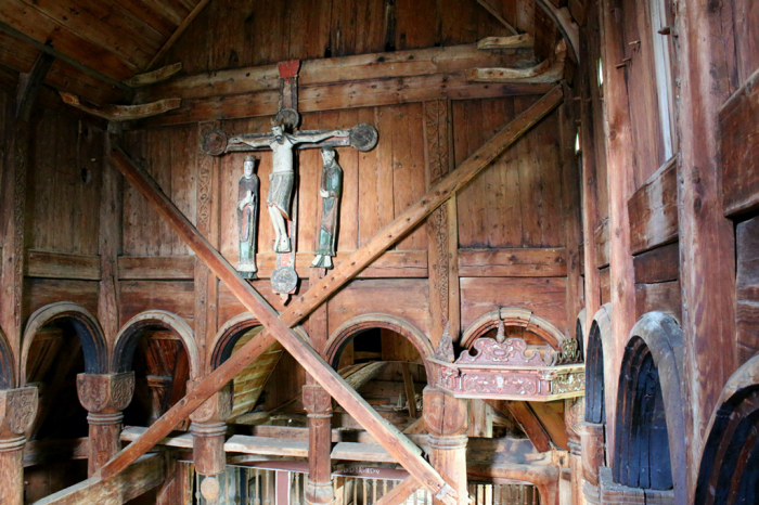 The original 12th century crucifix inside the Urnes stave church.