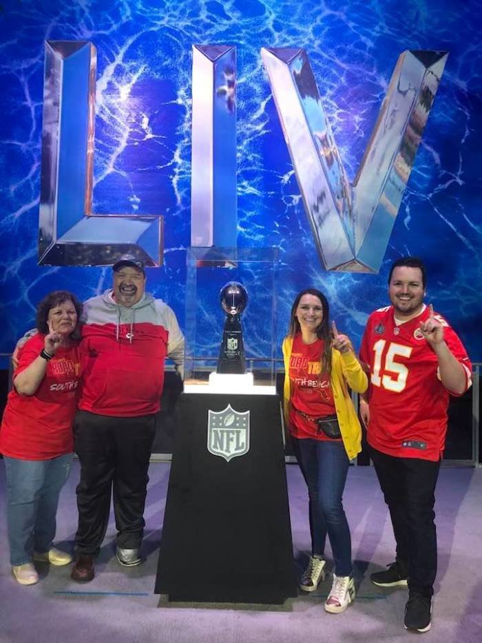 Late Kansas City Chiefs fan and pastor, Michael O'Donnell Sr., (2nd L) hours before he died in his sleep on Sunday February 3, 2020.