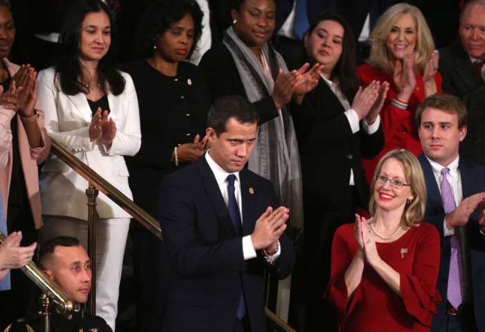 Venezuelan opposition leader Juan Guaido accepts applause at the State of the Union address in the chamber of the U.S. House of Representatives on February 04, 2020, in Washington, D.C. 