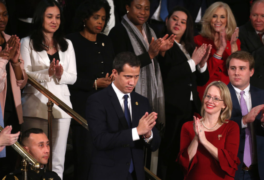 Venezuelan opposition leader Juan Guaido accepts applause at the State of the Union address in the chamber of the U.S. House of Representatives on February 04, 2020, in Washington, D.C.