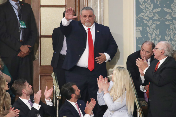 R Jody Jones,brother of murder victim Rocky Jones, acknowledges applause during the State of the Union address in the chamber of the U.S. House of Representatives on February 04, 2020 in Washington, D.C. 