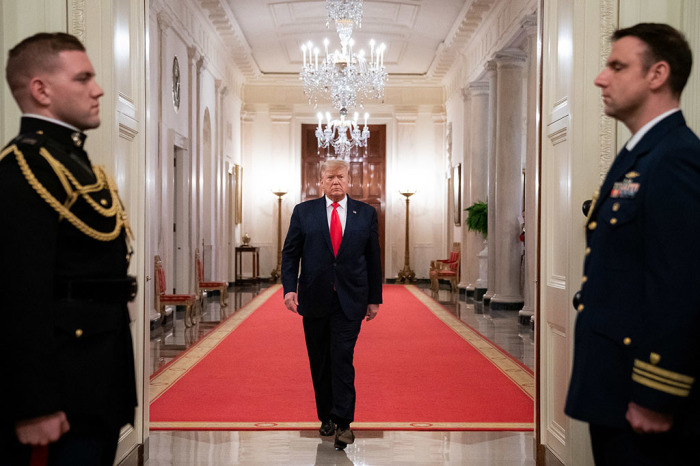President Donald J. Trump arrives to address the Nation’s Mayors on Transforming America’s Communities meeting Friday, Jan. 24, 2020, in the East Room of the White House in Washington, D.C. 