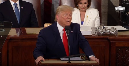 President Donald Trump gives the State of the Union address on Tuesday, Feb. 4, 2020.
