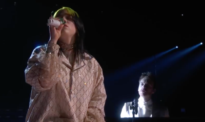 Billie Eilish performs at the 2020 Grammys.