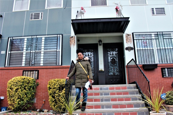 Ruschel Jones, outside her two-family home in the Nehemiah Spring Creek neighborhood in Brooklyn, NY.