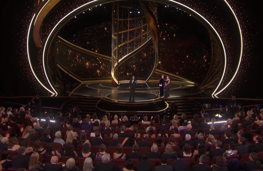 Joaquin Phoenix gives a speech after winning best actor at the 2020 Academy Awards.