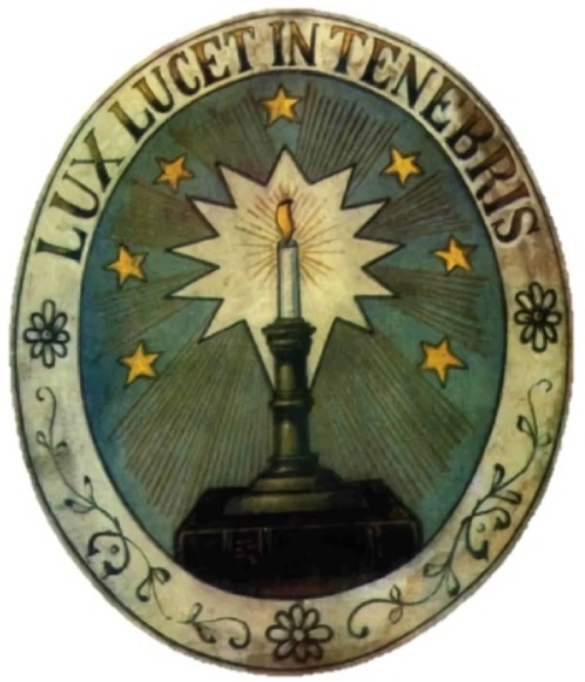 A symbol of the Waldensian movement. The motto "Lux lucet in tenebris" translates to English as "A light shines in the darkness."