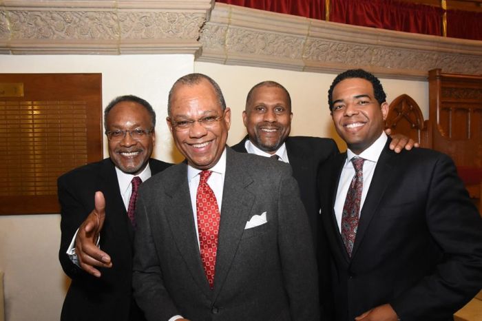 The Rev. Calvin O. Butts, III (2nd L) is pastor of Abyssinian Baptist Church in Harlem, NY.