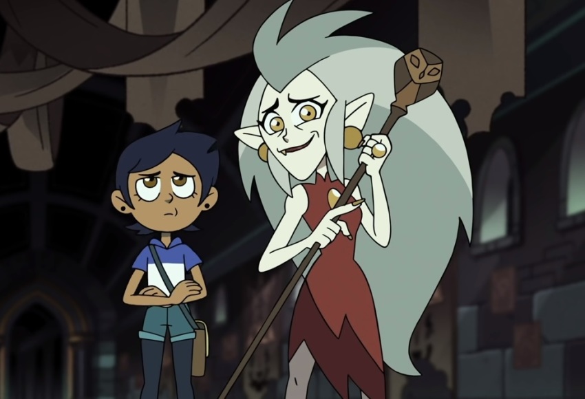 Luz (L) and Eda (R) are characters in the Disney Channel cartoon series "The Owl House." 