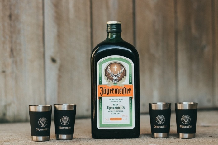 Jägermeister bottles and shot glasses 