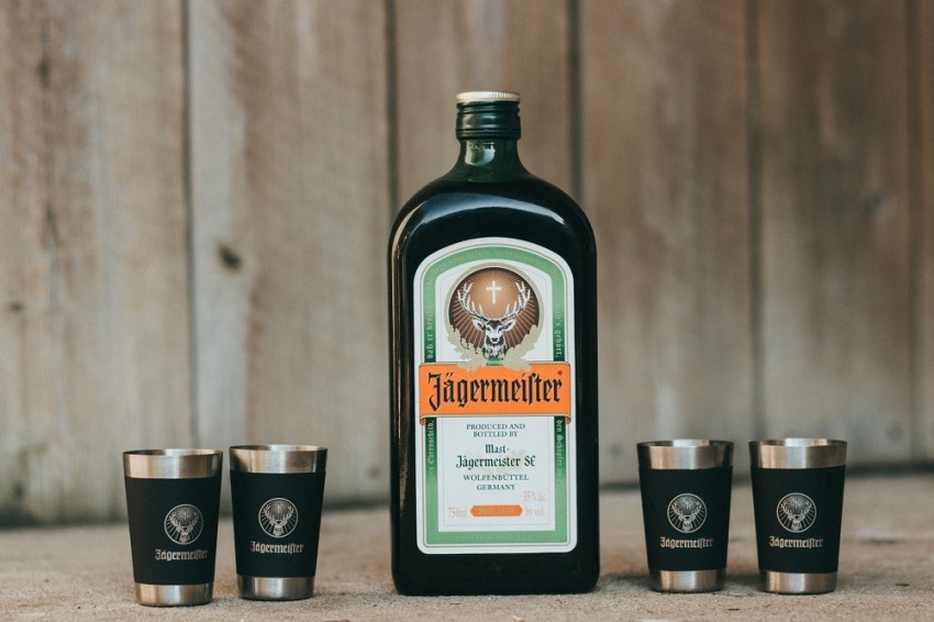 Jägermeister bottles and shot glasses
