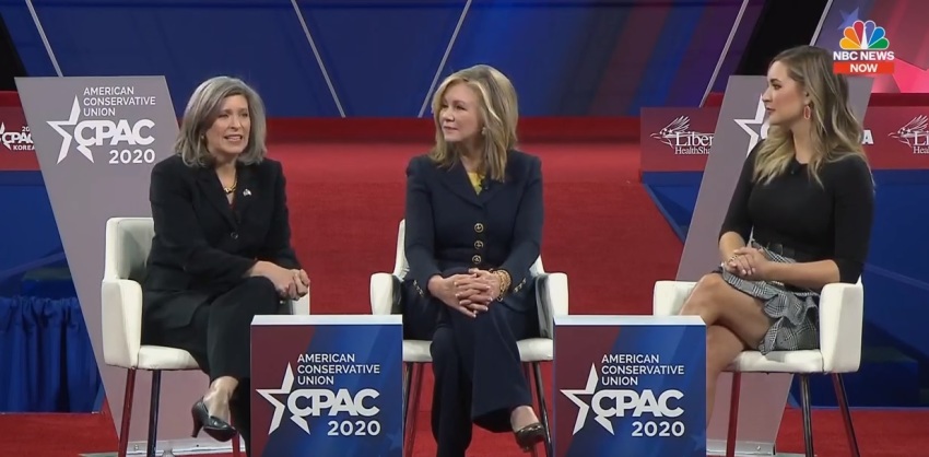 Senators Marsha Blackburn of Tennessee (center) and Joni Ernst of Iowa (left) discuss their issues with socialism on a panel moderated by Katie Pavlich of Townhall.com (right) held on Thursday, Feb. 27, 2020, at the Conservative Political Action Conference in National Harbor, Maryland.