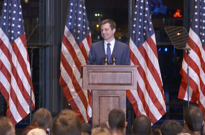 Pete Buttigieg, former mayor of South Bend, Indiana, announces he is suspending his presidential campaign, March 1, 2020.
