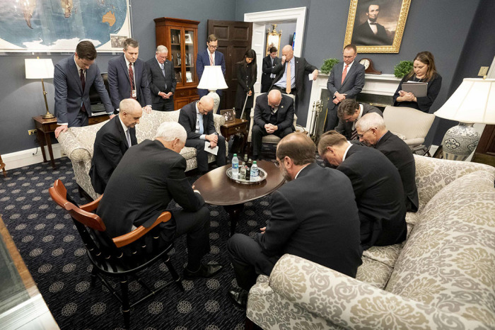 Vice President Mike Pence meets with the President’s Coronavirus Taskforce Wednesday, February 26, 2020, in his West Wing Office of the White House.