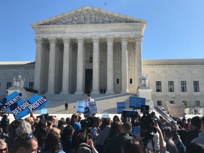 Pro-life demonstrators gather outside the United States Supreme Court while oral arguments in June Medical Services v. Russo, centering around a Louisiana abortion regulation are heard inside on March 4, 2020. 
