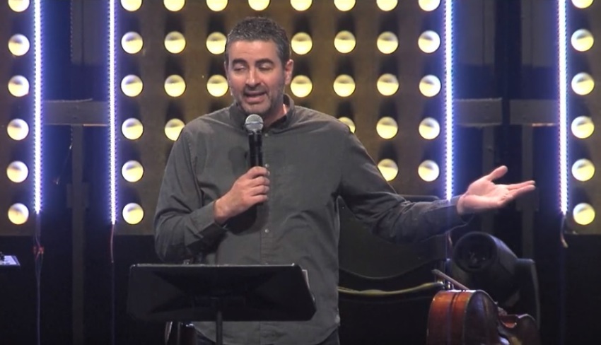 Alan Shlemon of the apologetics group Stand to Reason, giving remarks at the reTHINK Apologetics Student Conference at Cottonwood Creek Church of Allen, Texas on Friday, Feb. 28, 2020.