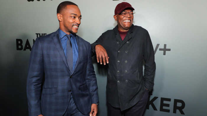 Samuel L. Jackson and Anthony Mackie appear at 'The Banker' premiere in Memphis, Tennessee on Monday, March 2, 2020.