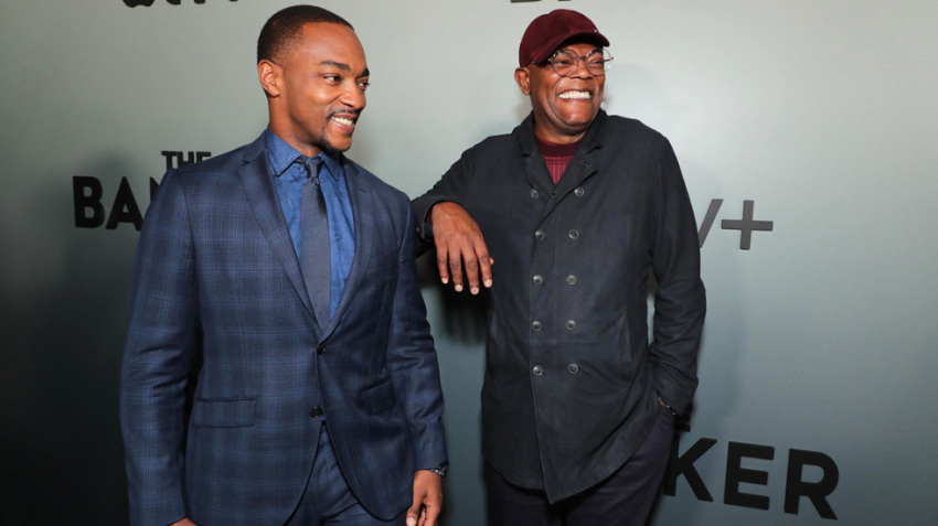Samuel L. Jackson and Anthony Mackie appear at "The Banker" premiere in Memphis, Tennessee on Monday, March 2, 2020.