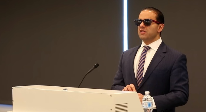 Washington state Lieutenant Governor Cyrus Habib gives remarks as part of a Talks at Google program in 2018. In 2020, Habib announced that he was retiring from politics to join the Society of Jesus. 